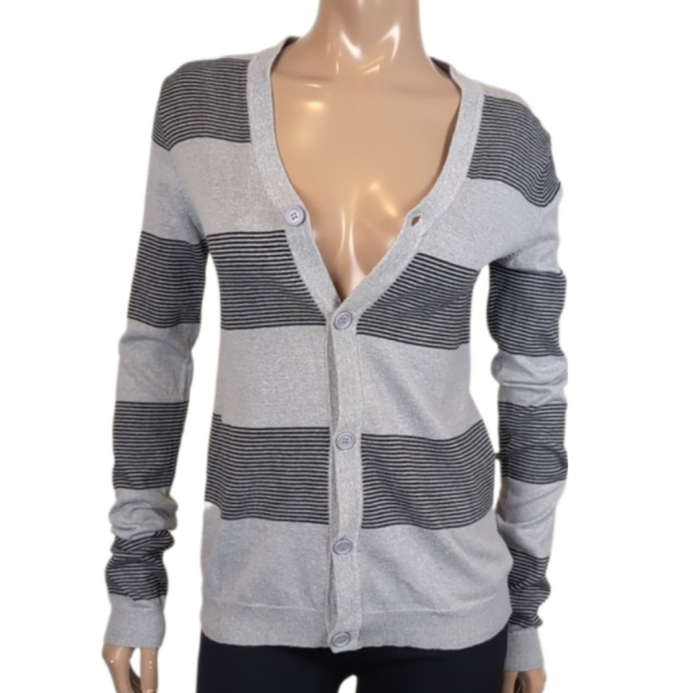 Bluenotes Varsity Striped Cardigan Sweater Buttoned Vneck Cotton Preppy Knit XS